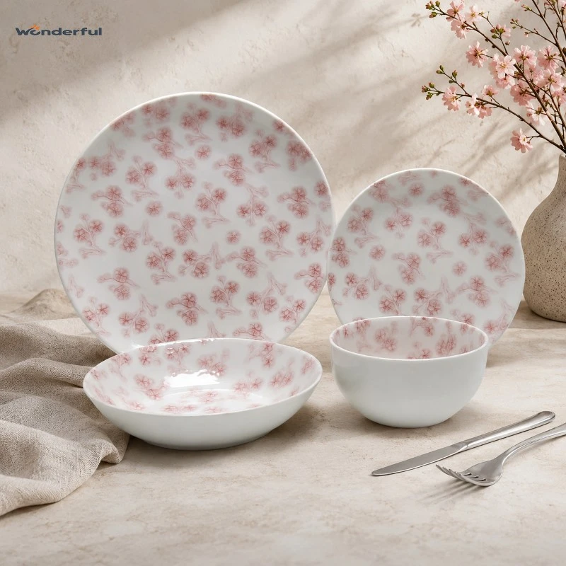 Delicate Pink Cherry Blossom Ceramic Dinnerware Set Delicate Pink Cherry Blossom Ceramic Dinnerware Set